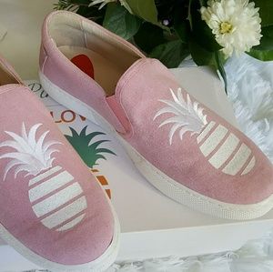 Pineapple And Love Pink Denim Slip On Shoes